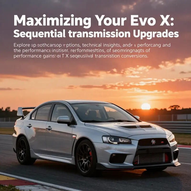 An Evo X on a racetrack at sunset, representing the performance benefits of sequential transmission upgrades.