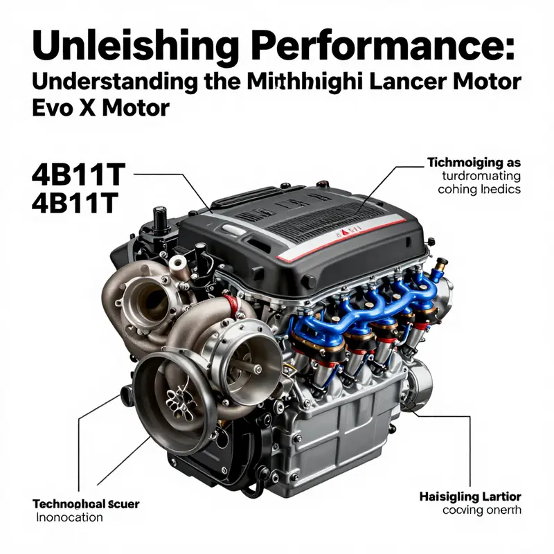 The high-performance 4B11T engine in the Mitsubishi Lancer Evo X highlights its intricate design and engineering.