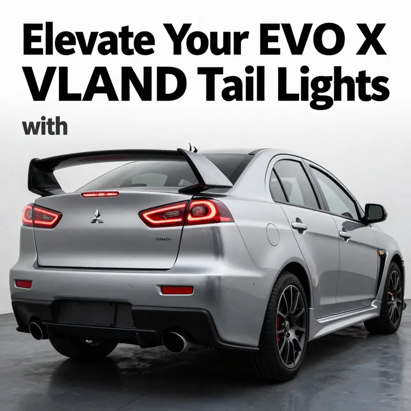 Mitsubishi Lancer Evolution X showcasing VLAND tail lights glowing, reflecting modern vehicle aesthetics.