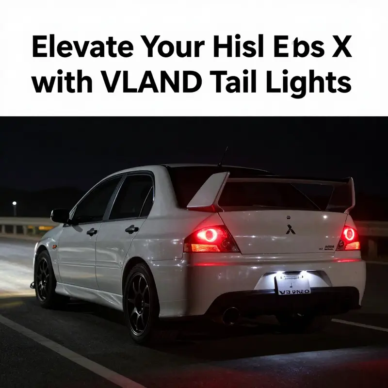 VLAND tail lights fitting perfectly on a Mitsubishi Lancer Evolution X, highlighting compatibility.
