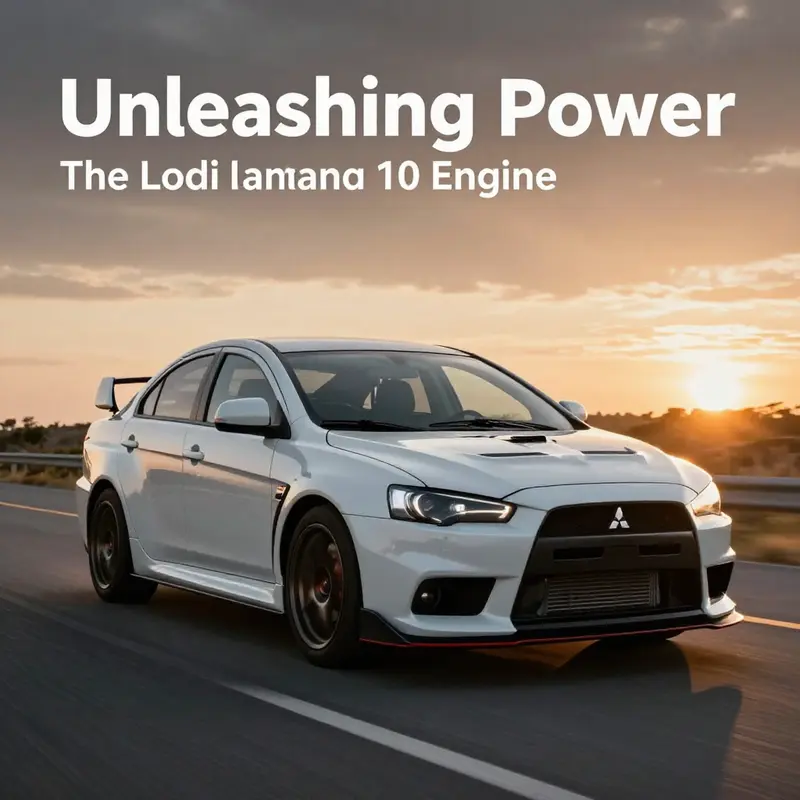 A Mitsubishi Lancer Evo X speeding down a road, capturing its dynamic design and performance spirit.