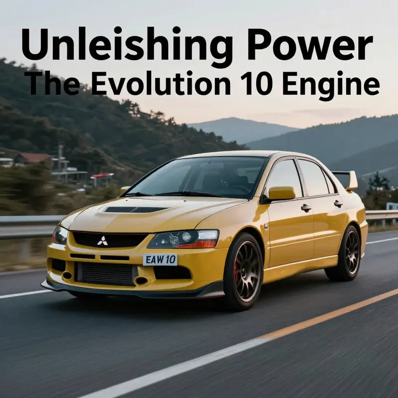 Mitsubishi EVO 10 driving on a scenic road.