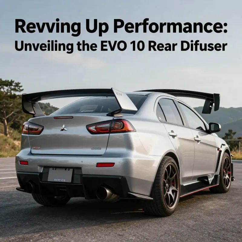 A Mitsubishi EVO 10 parked outdoors displaying its rear diffuser, emphasizing its aesthetic and performance upgrade.