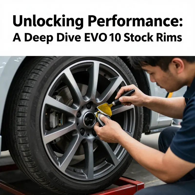 Detailed view of Mitsubishi EVO 10 stock rims highlighting their specifications.