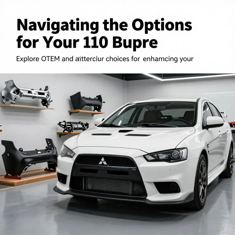 A vibrant automotive showroom displaying various rear bumpers for Mitsubishi Lancer Evolution X.