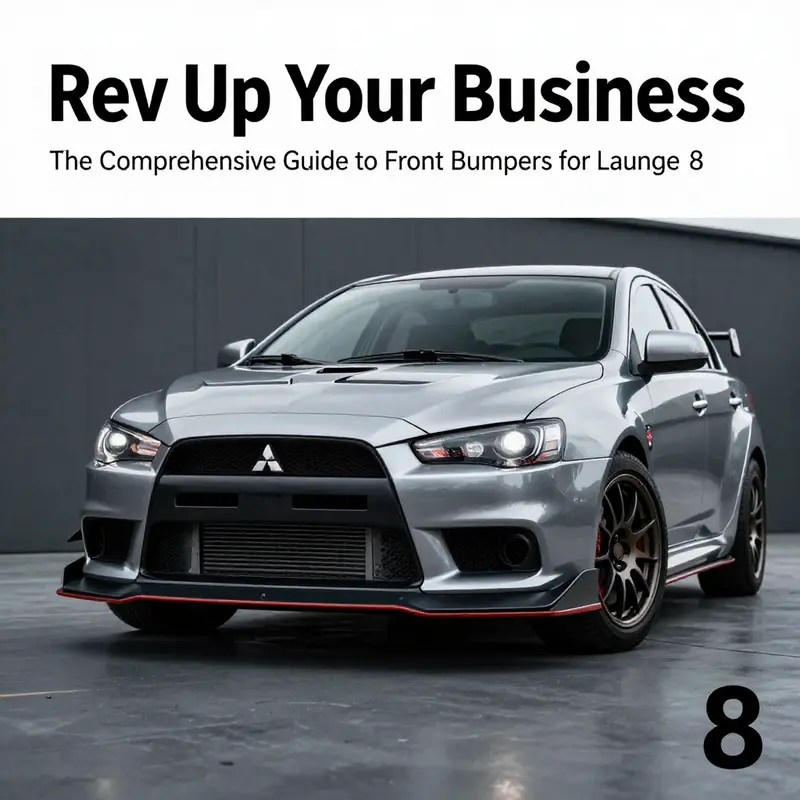 Mitsubishi Lancer Evo 8 prominently displayed, featuring a custom front bumper in a dynamic setting.