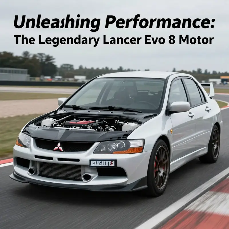 The Mitsubishi Lancer Evo 8, highlighting the performance-driven design and specification of the 4G63T engine.