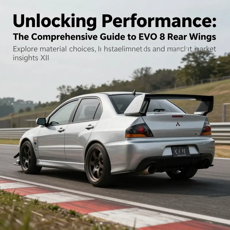 Mitsubishi Lancer Evolution VIII on a track with a prominent rear wing, emphasizing performance aesthetics.