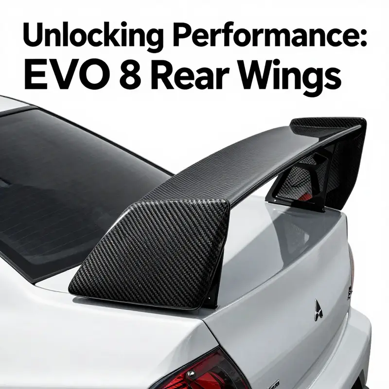 Comparative overview of fiberglass and carbon fiber rear wings designed for the EVO 8, highlighting material benefits.
