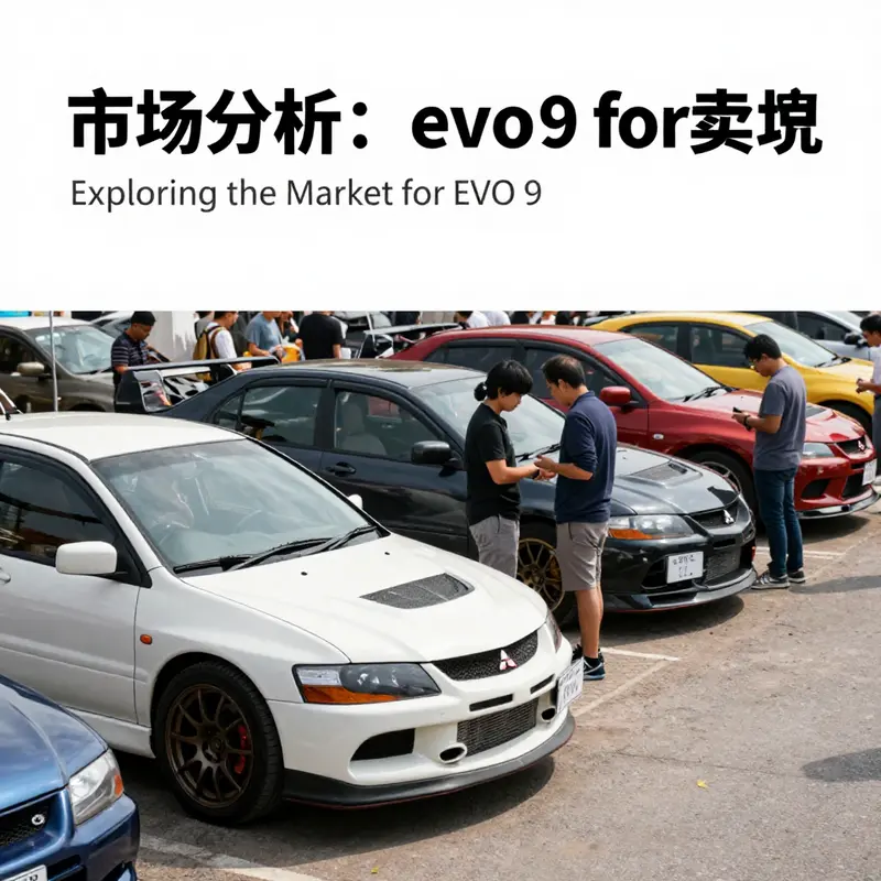 An active car market showcasing the popular Mitsubishi EVO 9.