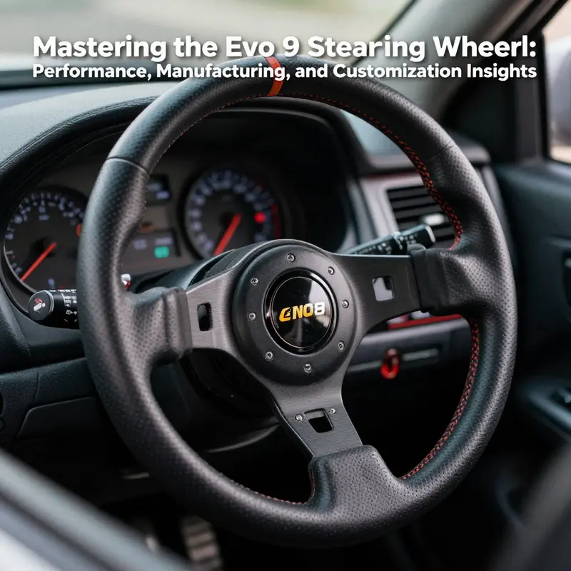 Evo 9 steering wheel inside Mitsubishi Lancer Evolution IX, emphasizing design and performance features.