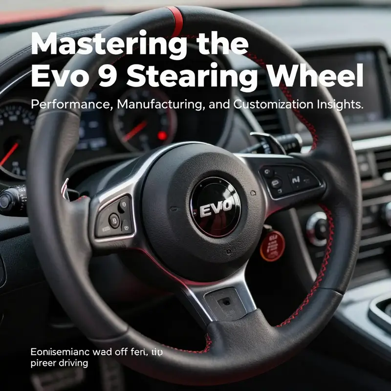 Detailed craftsmanship of the Evo 9 steering wheel emphasizing ergonomic design and performance enhancements.