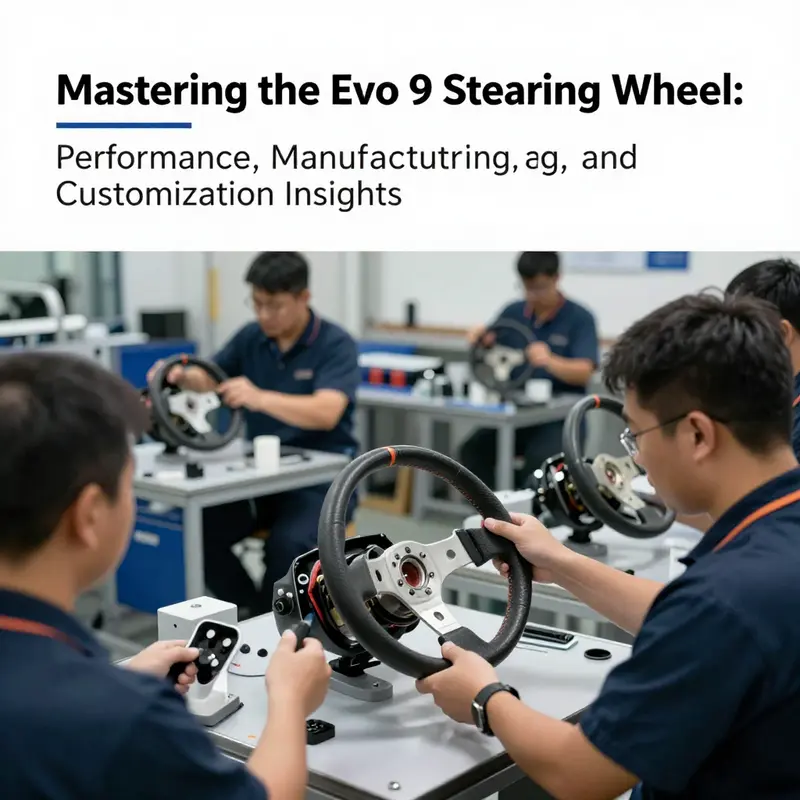 Detailed craftsmanship of the Evo 9 steering wheel emphasizing ergonomic design and performance enhancements.