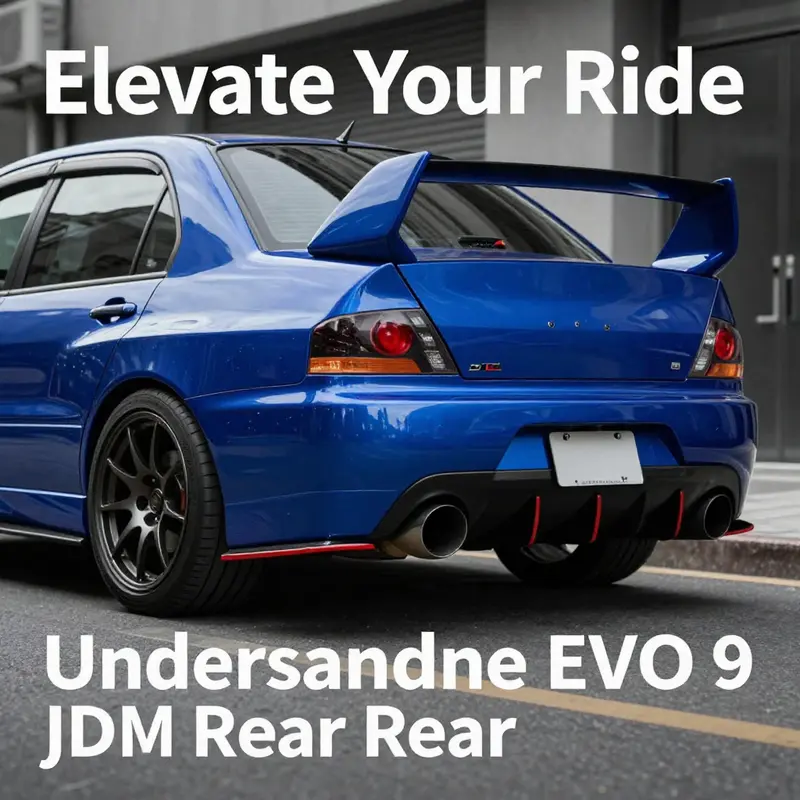 Evo 9 parked in an urban area, emphasizing its stylish rear bumper.