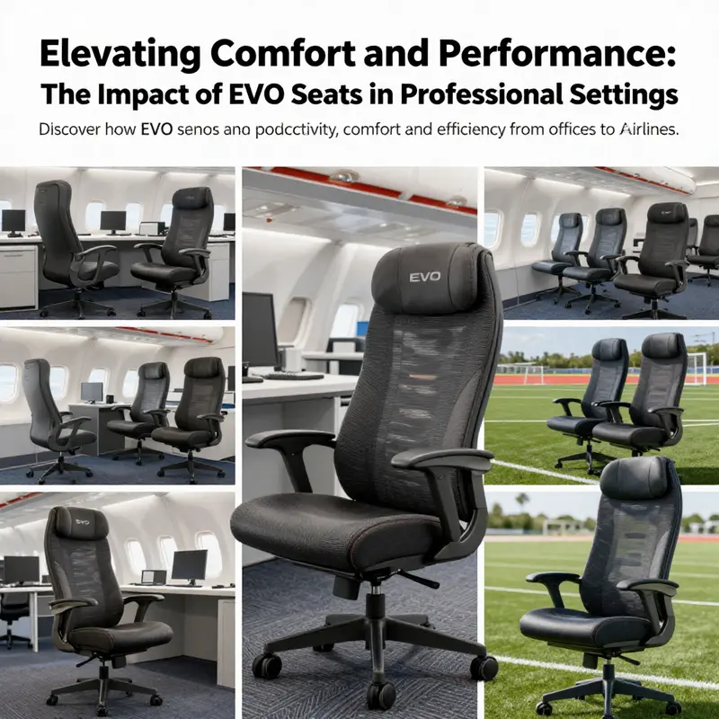 A vibrant collage highlighting the diverse applications of EVO seats, including ergonomic office chairs, luxurious airline seats, and competitive cycling saddles.