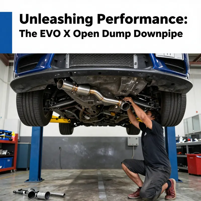 The EVO X open dump downpipe enhancing exhaust flow for improved performance.