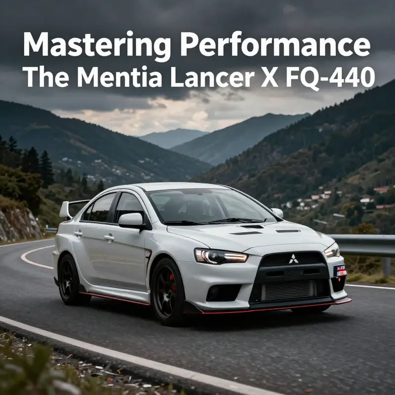 Mitsubishi EVO X FQ-440 racing along a twisty mountain road, illustrating its prowess and dynamic handling.