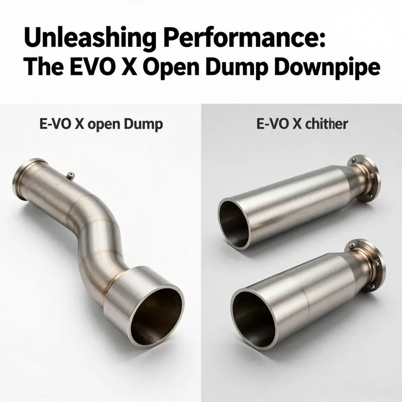 The EVO X open dump downpipe enhancing exhaust flow for improved performance.