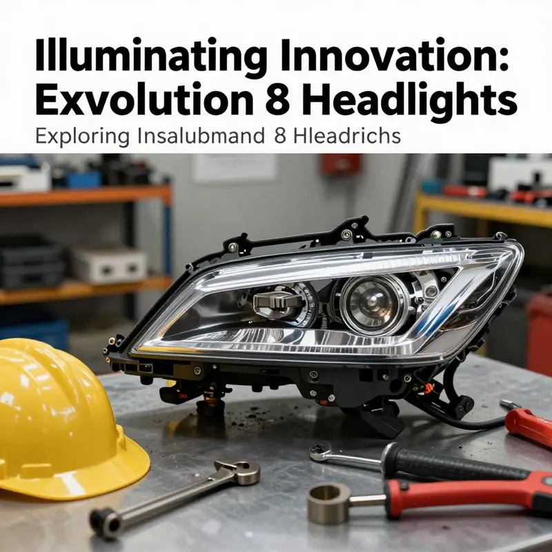 Diverse Evolution 8 headlights showcasing customization options like carbon fiber accents and LED transformations.