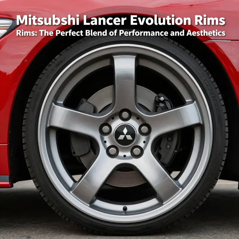 The distinctive design of the factory Mitsubishi Lancer Evolution rim, combining style and functionality.