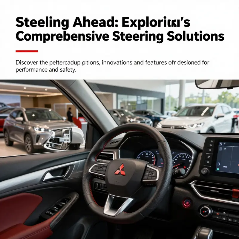Mitsubishi dealership displaying multiple vehicle models and emphasizing advanced steering technologies.