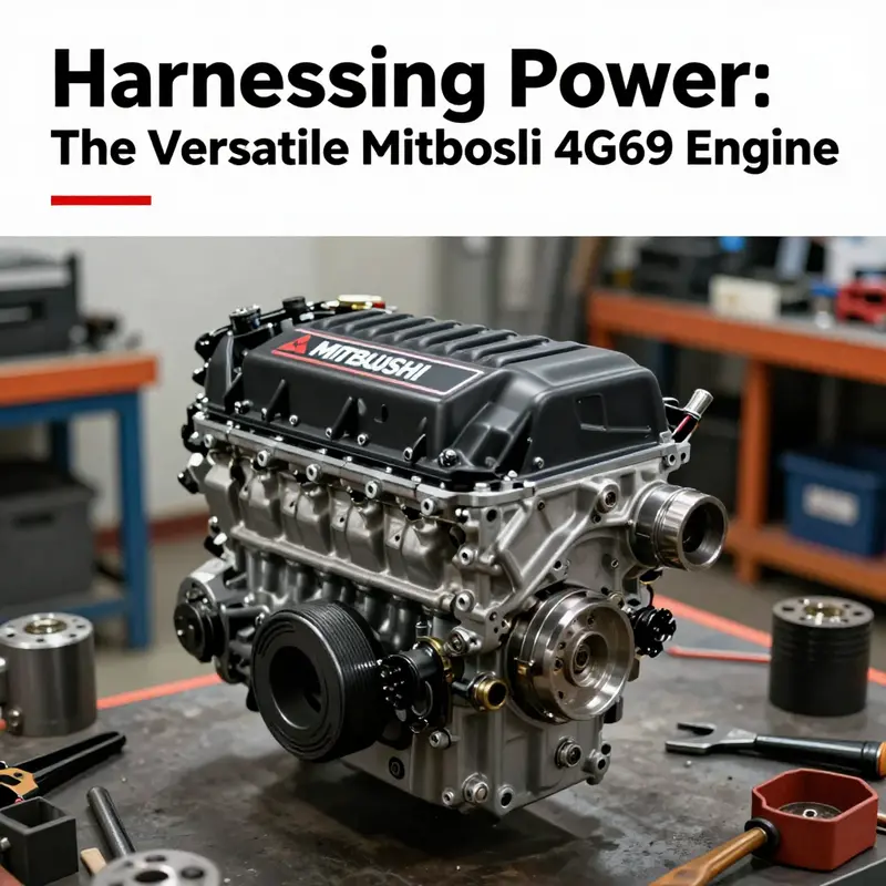 A Mitsubishi 4G69 engine displayed in a professional workshop setting, highlighting its engineering quality.