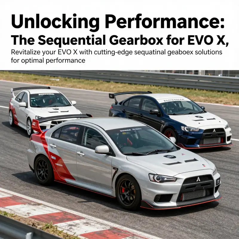 Overhead view of Mitsubishi EVO X cars racing, emphasizing the impact of sequential gearboxes on performance.
