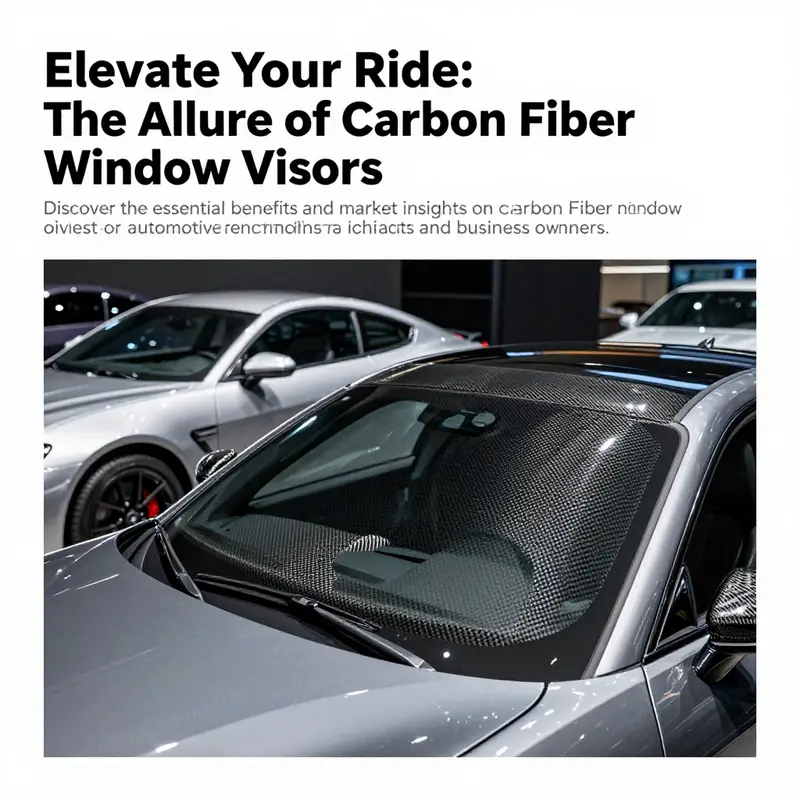 Showroom display of cars with carbon fiber window visors, showcasing their stylistic enhancements.
