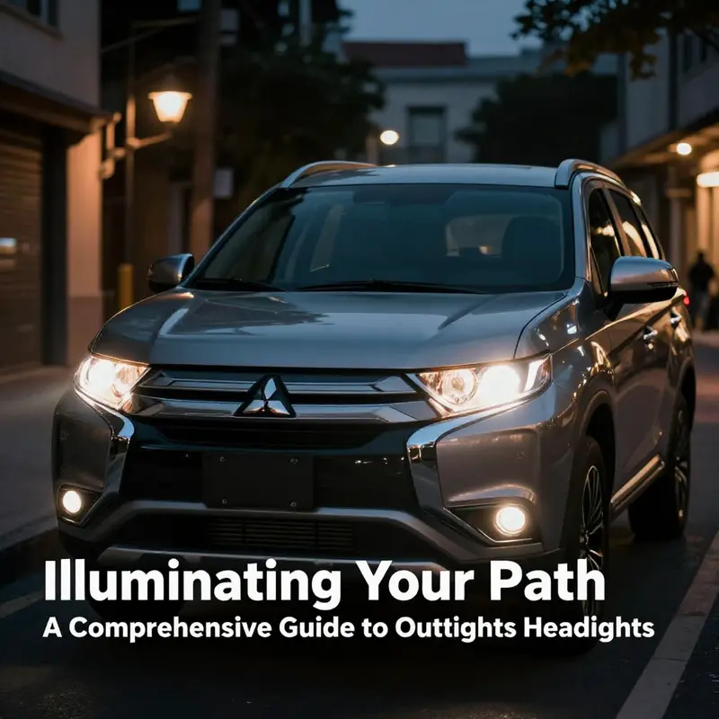 Mitsubishi Outlander with headlights illuminated, demonstrating automotive lighting technology.