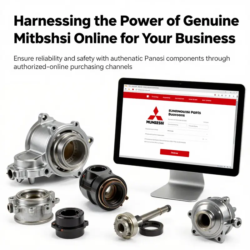 Collection of authentic Mitsubishi parts alongside a digital interface for online purchasing.