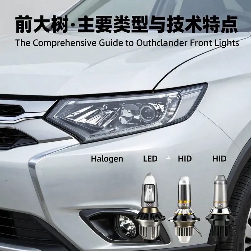 Illustration of Mitsubishi Outlander models with diverse front light configurations.