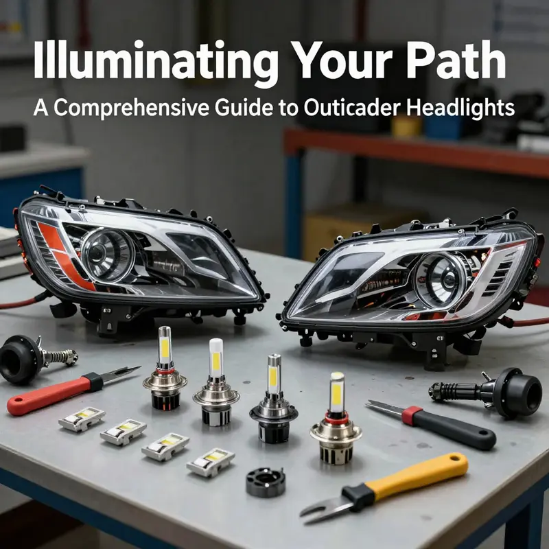 Detailed view of a halogen headlight illuminating the front of a Mitsubishi Outlander.