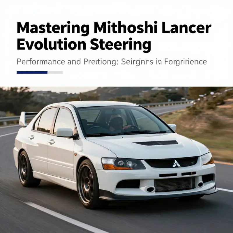 The original equipment steering wheel of the Mitsubishi Lancer Evolution, emphasizing its sporty design and functionality.