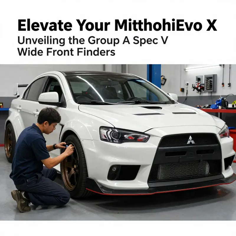 Detailed view highlighting the refined structure and high-quality materials of the Group A wide front fenders for Evo X.