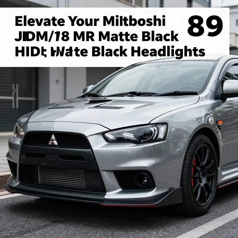 Detailed close-up of the JDM 8 MR Matte Black HID headlights, highlighting the illumination and stylish design.