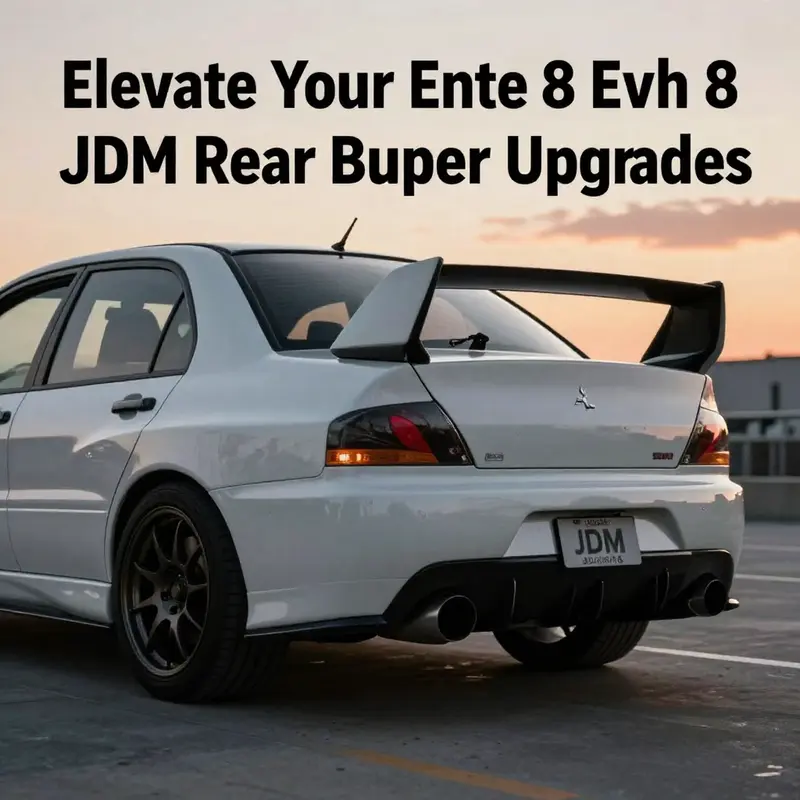 Customized Mitsubishi EVO 8 showcasing a JDM rear bumper, highlighting its unique features against an urban backdrop.