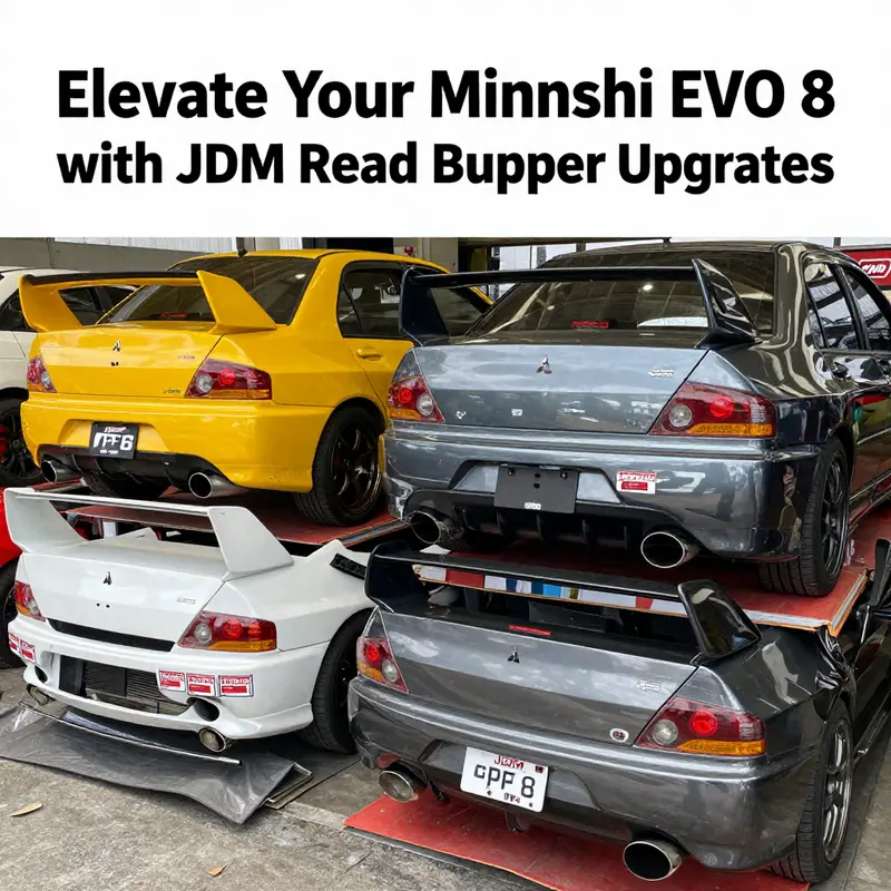 The distinctive and aggressive design of the JDM EVO 8 rear bumper enhances the vehicle’s overall appeal.