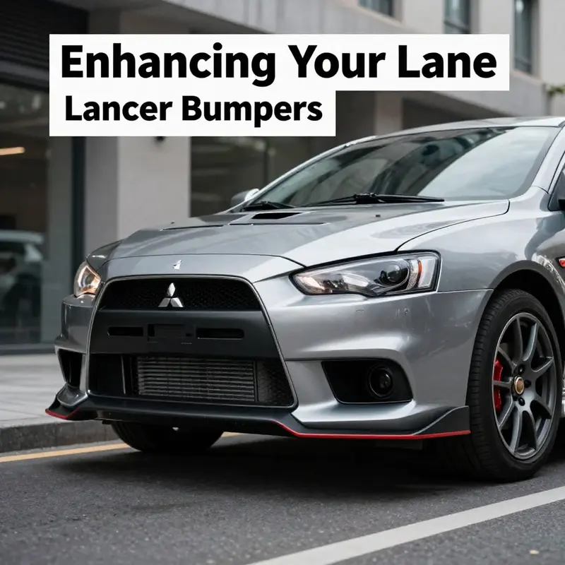 A Mitsubishi Lancer highlighting an upgraded bumper in an urban landscape.