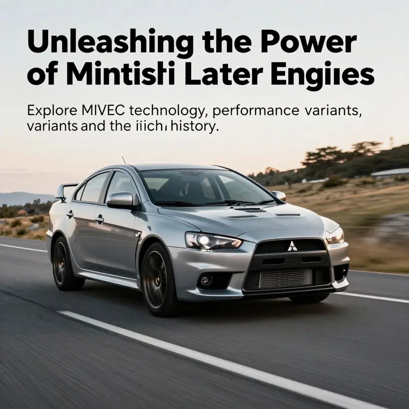 Mitsubishi Lancer driving on a scenic road, representing engine power and performance.