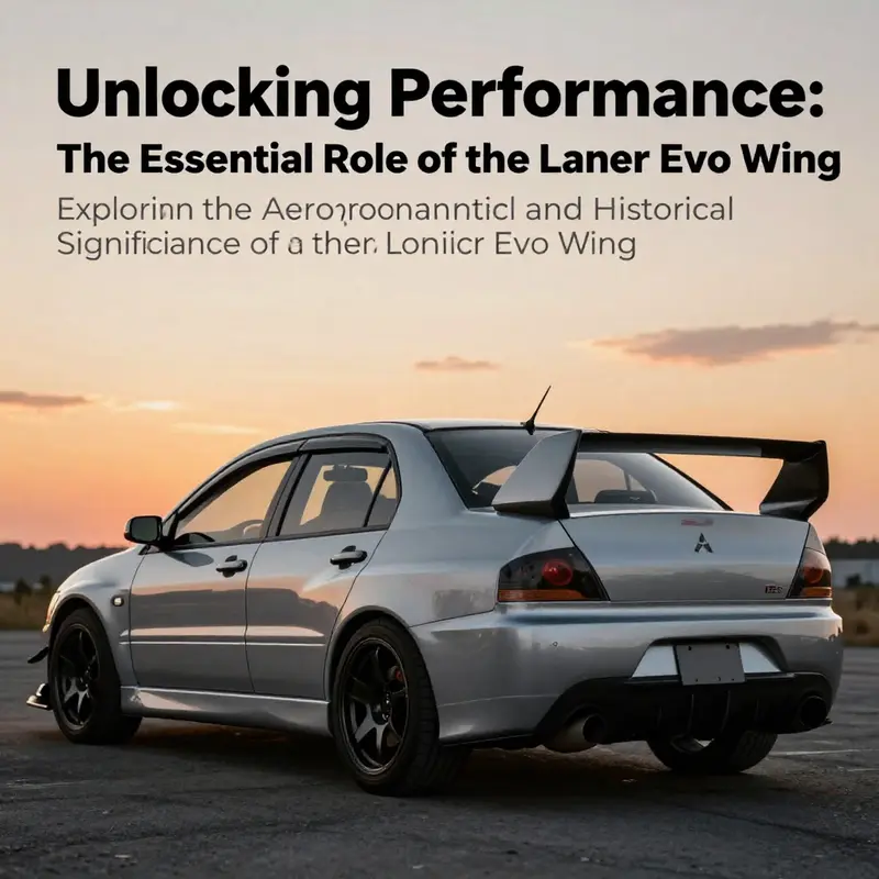 A Mitsubishi Lancer Evolution featuring its aerodynamic design and prominent rear wing against a scenic backdrop.
