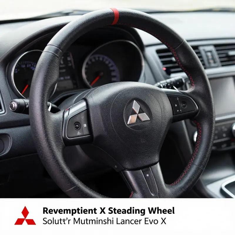 Installation of a Mitsubishi Lancer Evo X steering wheel with an airbag module in progress.