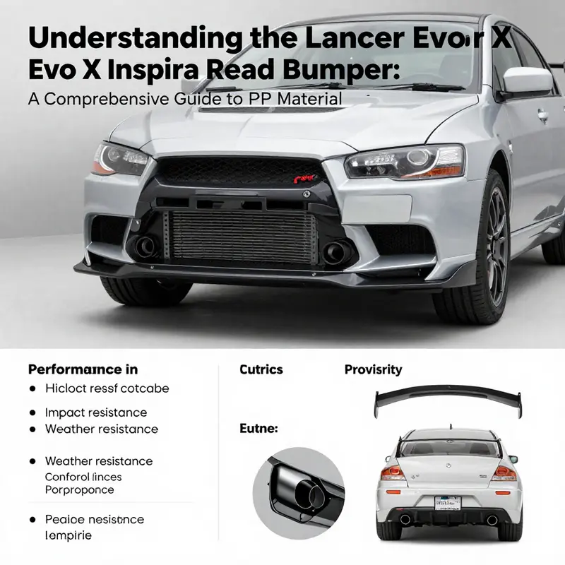 Detailed specifications of the Lancer Evo X Inspira rear bumper made from polypropylene.