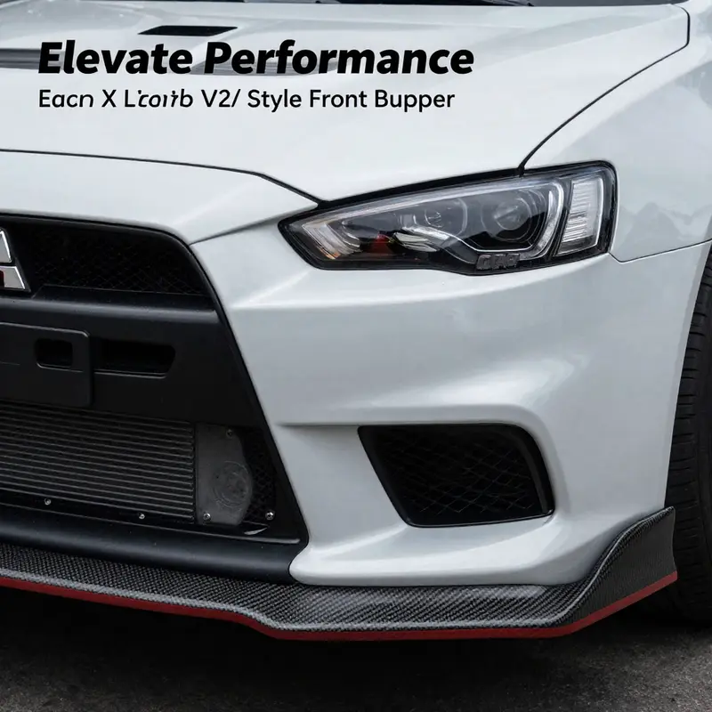 The Mitsubishi Lancer Evo X equipped with the Varis V2 Style front bumper, highlighting its aggressive and aerodynamic design.