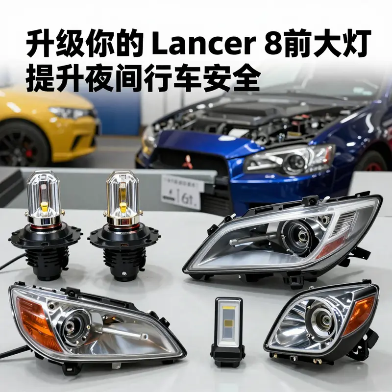 夜间行驶中的三菱Lancer Evolution 8,展现卤素前大灯的功能性.