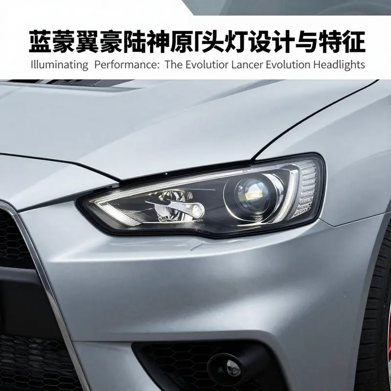 Detailed view of OEM Mitsubishi Lancer Evolution headlights illustrating their design evolution.