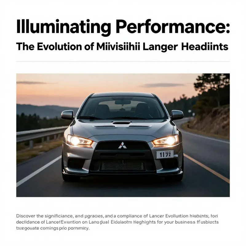 Mitsubishi Lancer Evolution on a road at dusk, emphasizing its dynamic headlights.