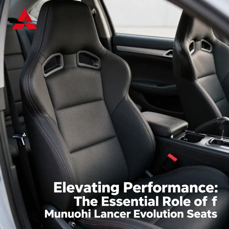 Detailed view of the ergonomic design and features of Mitsubishi Lancer Evolution seats, highlighting their racing lineage.
