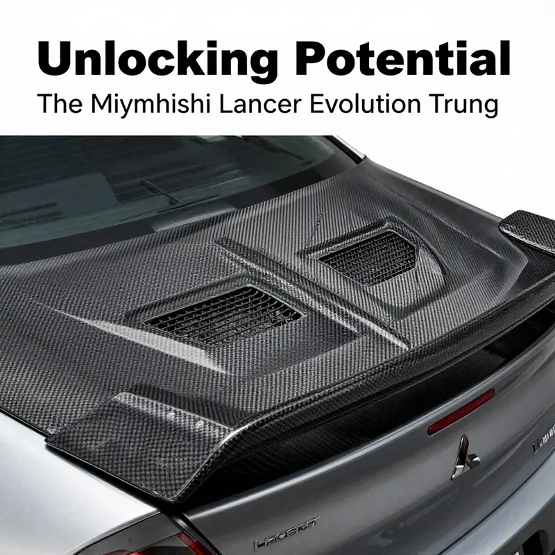 Various Mitsubishi Lancer Evolution trunks highlighting compatibility options for model years 2008 to 2015.