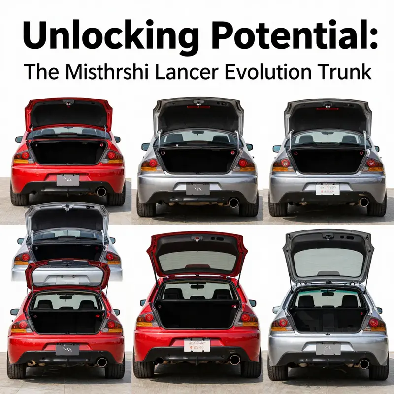 Various Mitsubishi Lancer Evolution trunks highlighting compatibility options for model years 2008 to 2015.