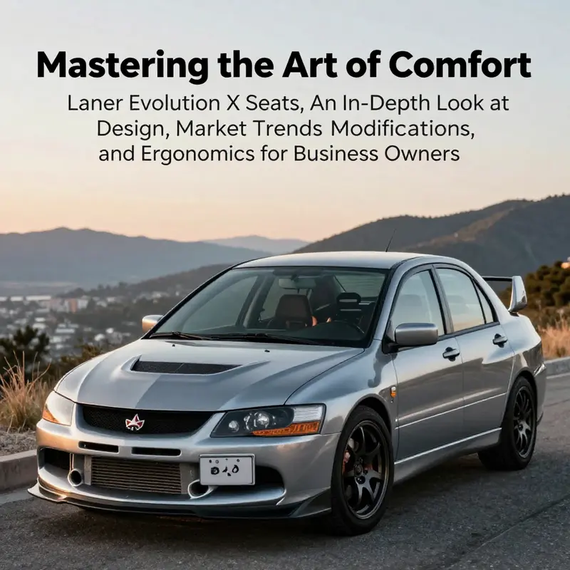 A dynamic Lancer Evolution X parked in a scenic spot, highlighting its aesthetic and performance features, including visible racing seats.